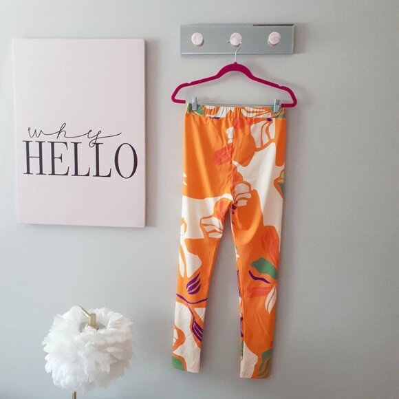NWT Hilary MacMillan orange palm print fitted high-waisted leggings, M - Picture 9 of 10
